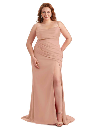 Rose Gold Side Slit Satin Bridesmaid Dress Long