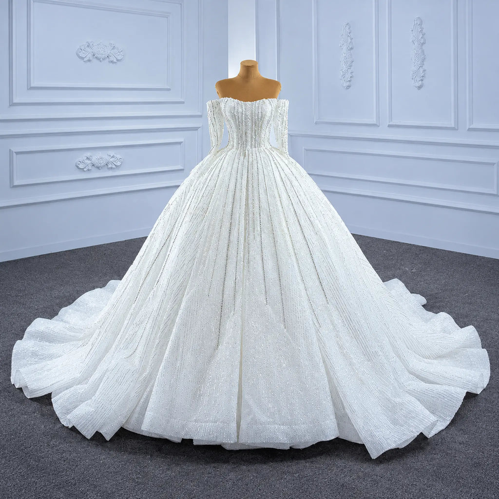 ChicSew Luxurious Off Shoulder A-Line Ball Gown Wedding Dress With Beading