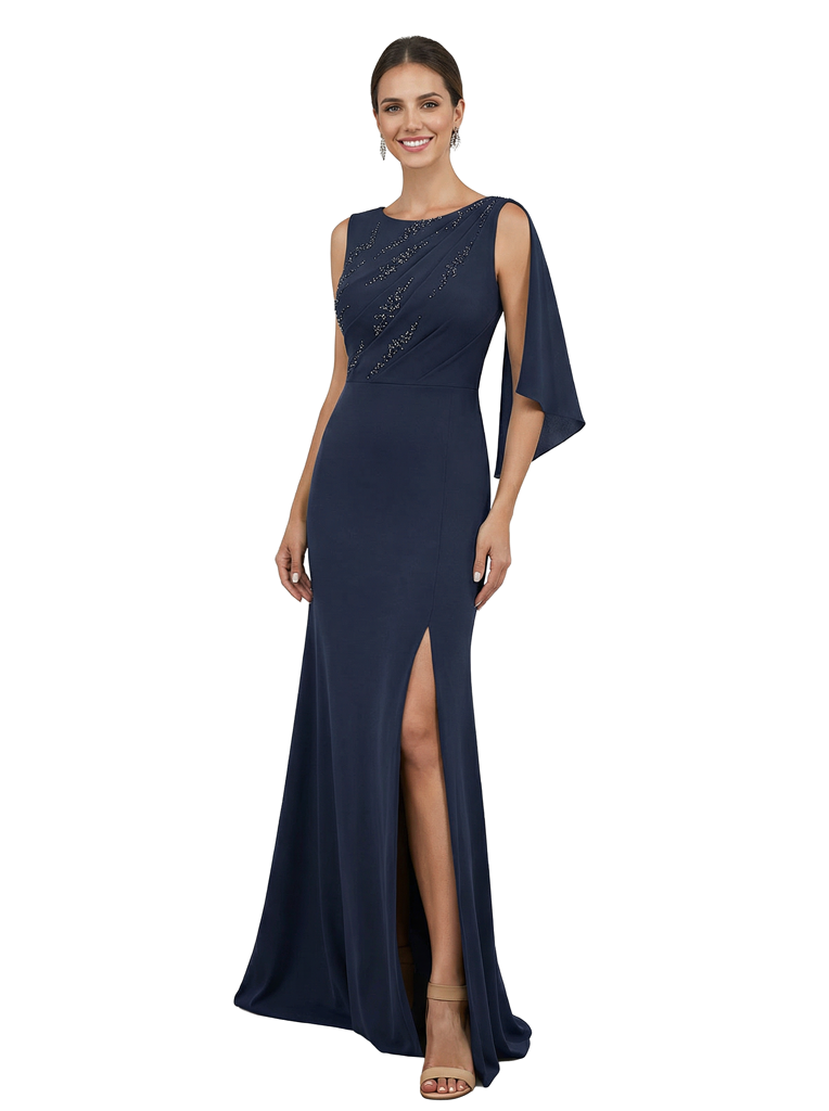 Chicsew Sexy Scoop Sleeveless Side Slit Beaded Floor Length Mermaid Mother Of The Groom Dress