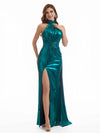 Sexy Mermaid High Neck Side Slit Metallic Stretch Shiny Fabric Long Bridesmaid Dresses Online