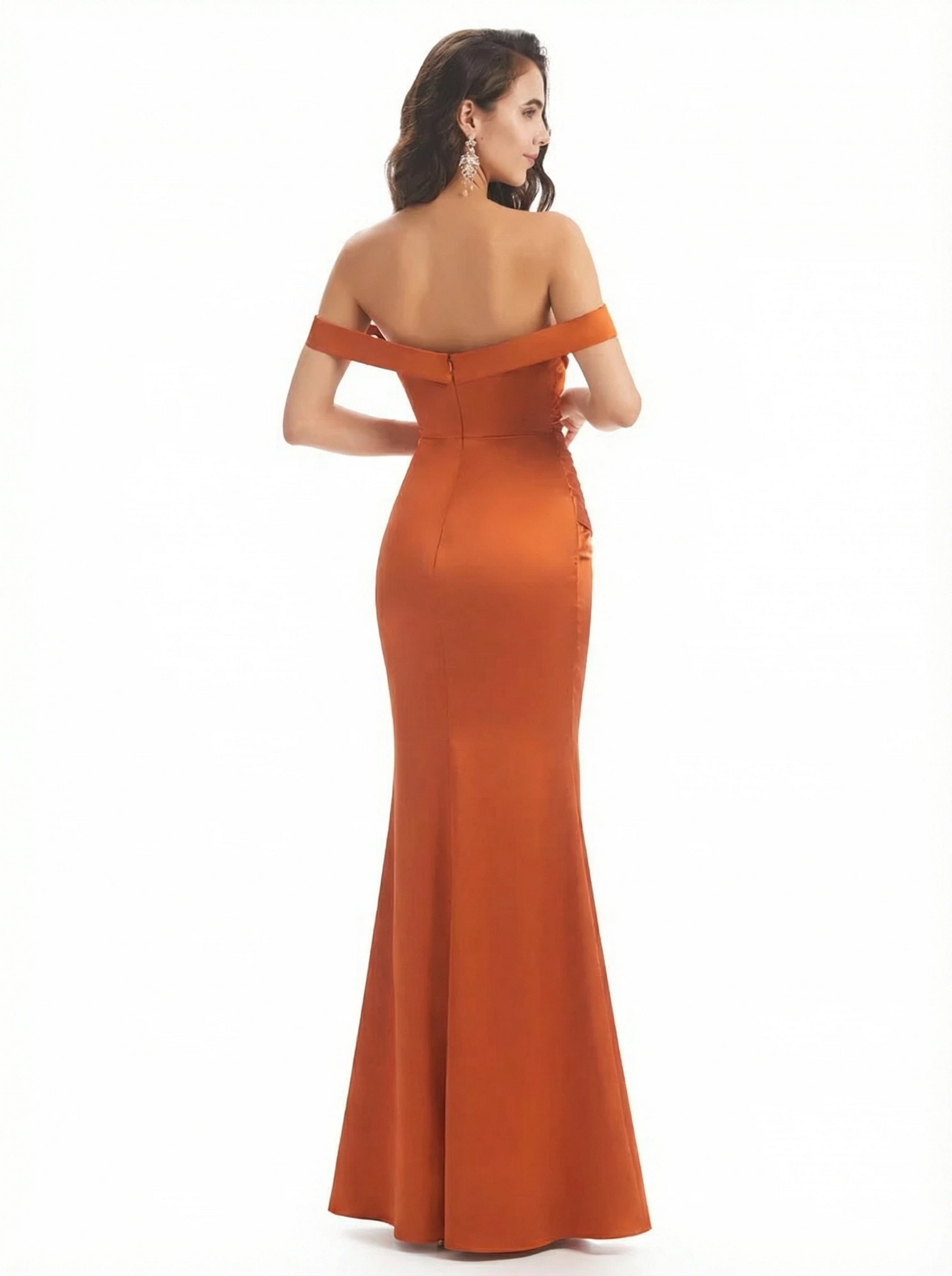 Off The Shoulder Ruched Satin Mermaid Long Evening Gown Dresses For Women Side Slit