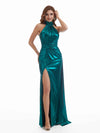 Sexy Mermaid High Neck Side Slit Metallic Stretch Shiny Fabric Long Bridesmaid Dresses Online