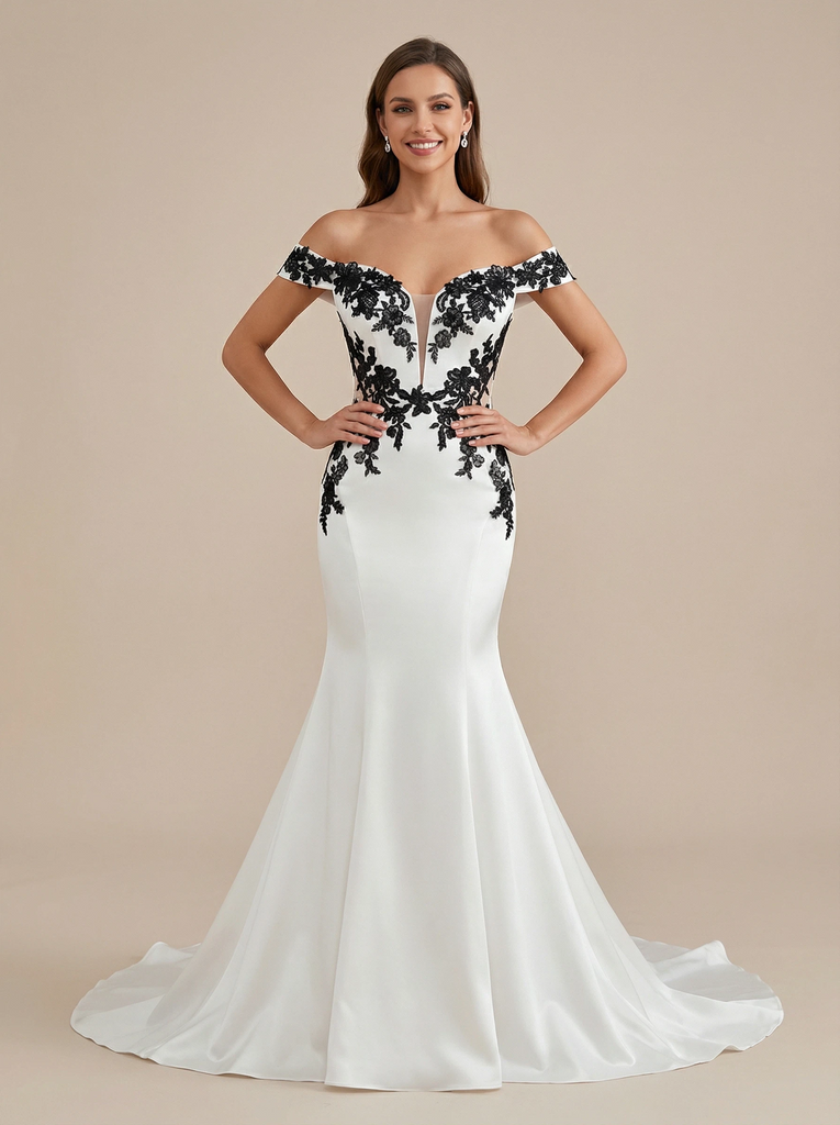 Mermaid Off Shoulder Sweetheart Maxi Long Satin Wedding Dresses Online