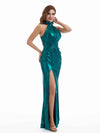 Sexy Mermaid High Neck Side Slit Metallic Stretch Shiny Fabric Long Bridesmaid Dresses Online