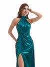 Sexy Mermaid High Neck Side Slit Metallic Stretch Shiny Fabric Long Bridesmaid Dresses Online