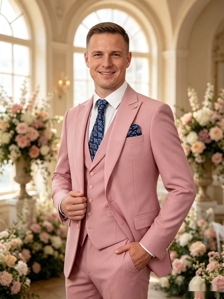 Classic 1 Piece Pink Men's Suit with Regular Fit and Sophisticated Peak Lapel