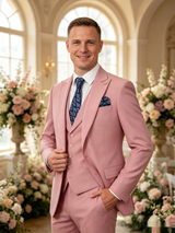 Classic 3 Piece Pink Men's Suit with Regular Fit and Sophisticated Peak Lapel