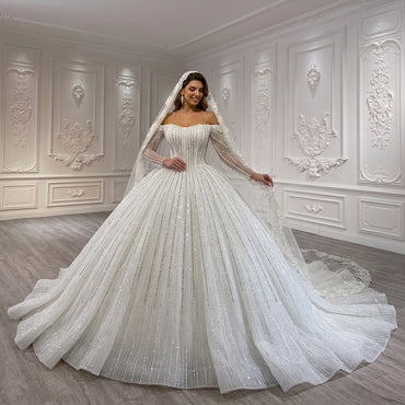 ChicSew Luxurious Off Shoulder A-Line Ball Gown Wedding Dress With Beading