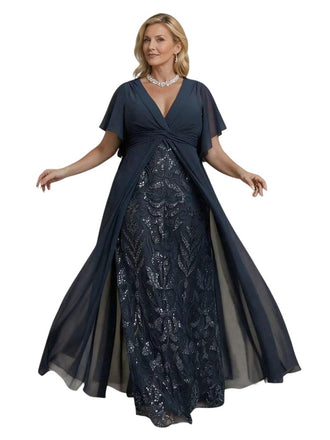 Elegant Chiffon V-Neck Bell Sleeves A-line Mother of The Bride Dresses