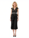 Elegant Stretchy Crepe Lace Applique V-Neck Midi Mother Of The Bride Dresses