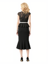 Elegant Stretchy Crepe Lace Applique V-Neck Midi Mother Of The Bride Dresses