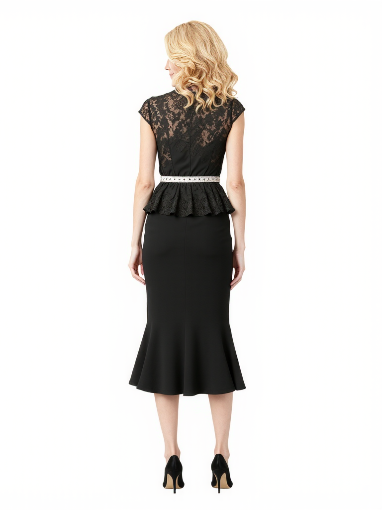 Elegant Stretchy Crepe Lace Applique V-Neck Midi Mother Of The Bride Dresses