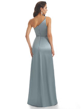 Sexy Soft Satin One Shoulder Side Slit Mermaid Long Bridesmaid Dresses