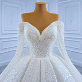 ChicSew Luxurious Off Shoulder Beaded Ball Gown Wedding Dress With Sequin