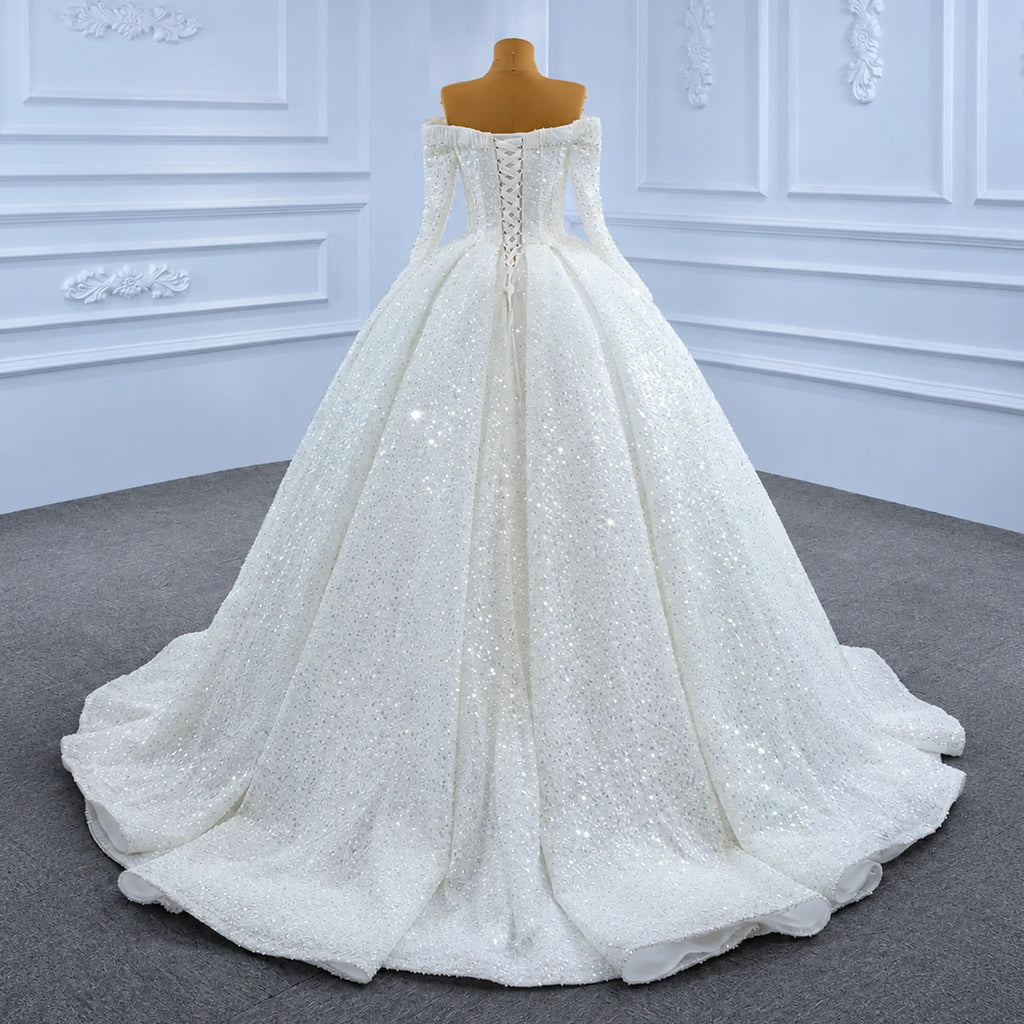 ChicSew Luxurious Off Shoulder Beaded Ball Gown Wedding Dress With Sequin