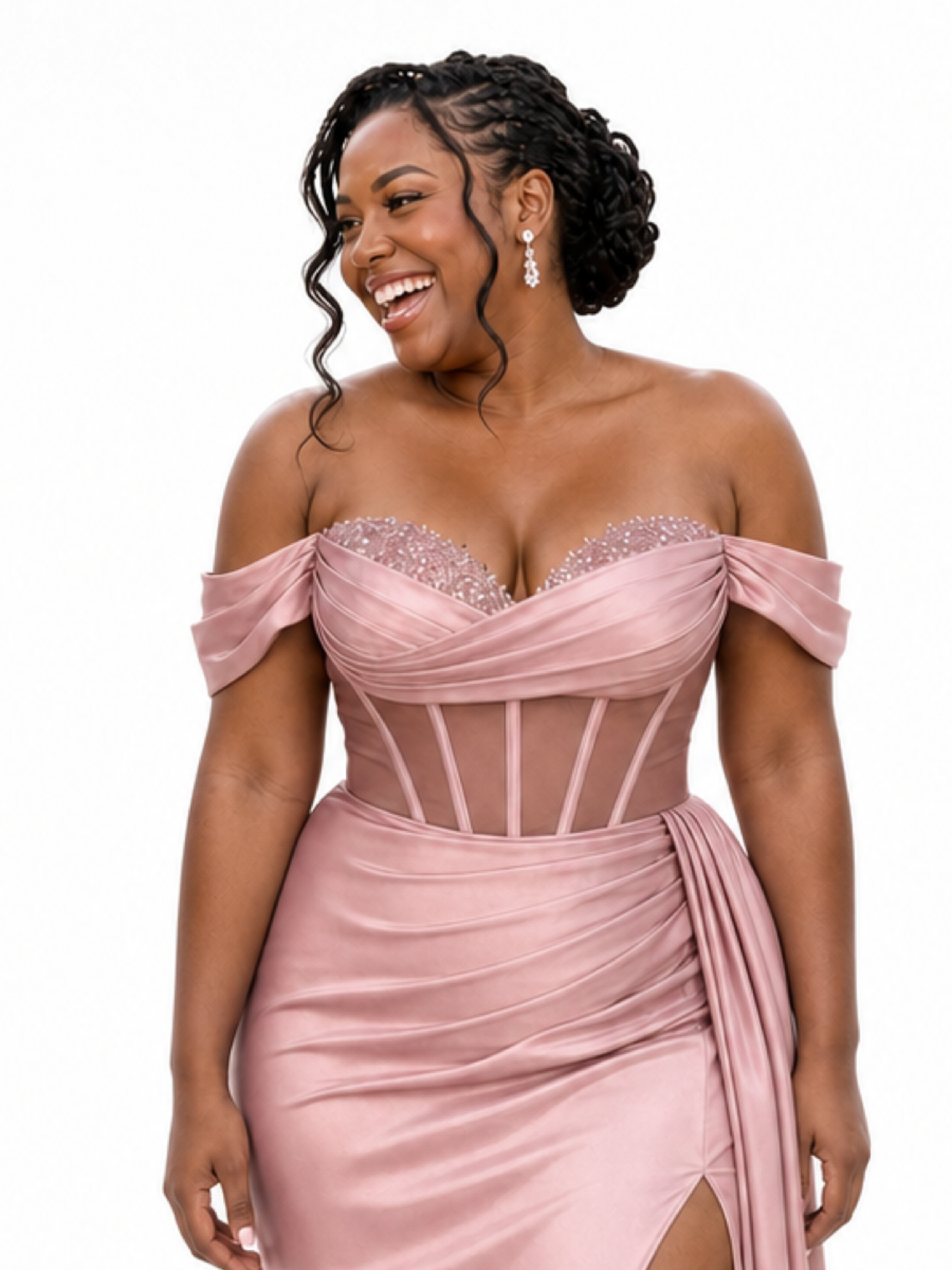 ChicSew Unique Off The Shoulder Boning Side Slit Mermaid Soft Satin Long Bridesmaid Dresses