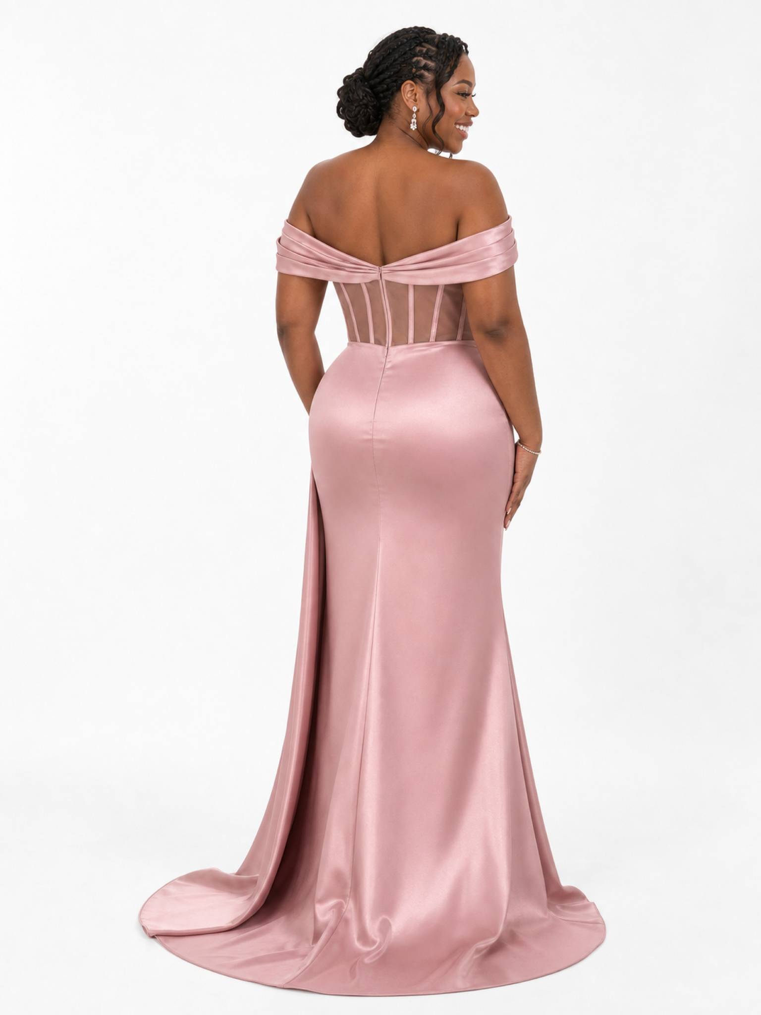 ChicSew Unique Off The Shoulder Boning Side Slit Mermaid Soft Satin Long Bridesmaid Dresses