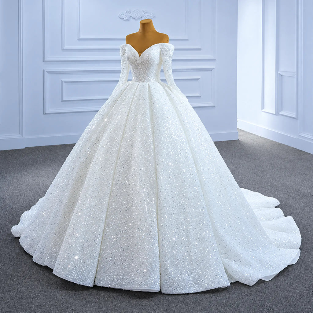 ChicSew Luxurious Off Shoulder Beaded Ball Gown Wedding Dress With Sequin
