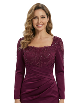 Fancy Long Sleeves Square Mother Of The Bride Dress Mermaid Gown With Train