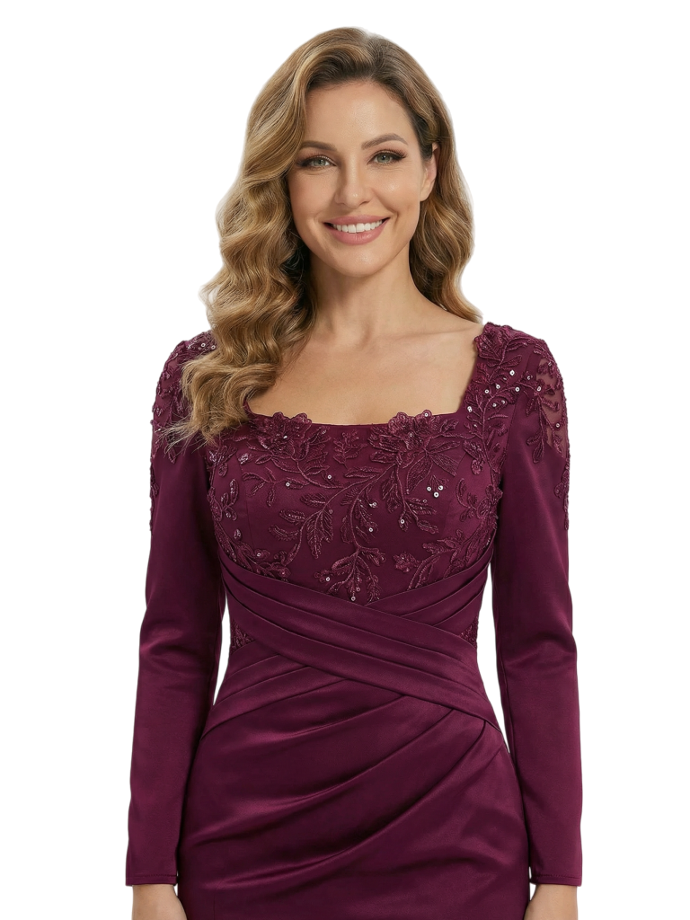 Fancy Long Sleeves Square Mother Of The Bride Dress Mermaid Gown With Train