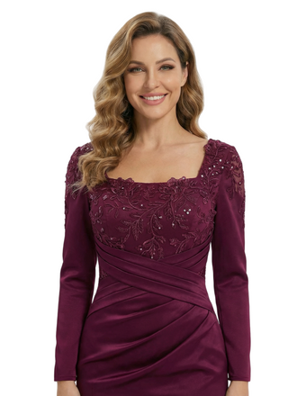 Fancy Long Sleeves Square Mother Of The Bride Dress Mermaid Gown With Train