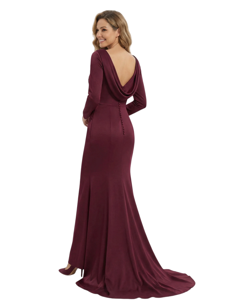 Fancy Long Sleeves Square Mother Of The Bride Dress Mermaid Gown With Train