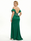 Elegant Beaded Off the Shoulder Satin Corset Evening Gown with Waist Drape