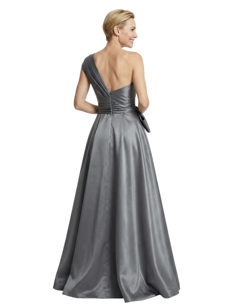 Elegant One Shoulder A-Line Floor-Length Satin Mother of the Groom Evening Dress
