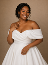 ChicSew Elegant Off The Shoulder Ruching Sleeveless Long A-Line Satin Wedding Dress