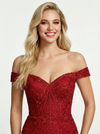 Sexy Off the Shoulder A Line Prom Dress with Floral Lace Appliques