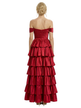 ChicSew Unique Off Shoulder Ruffles Side Slit Satin Floor Length A-Line Formal Evening Dress