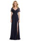 Elegant Short Sleeves V-Neck Lace Chiffon A-line Long Mother of The Bride Dresses