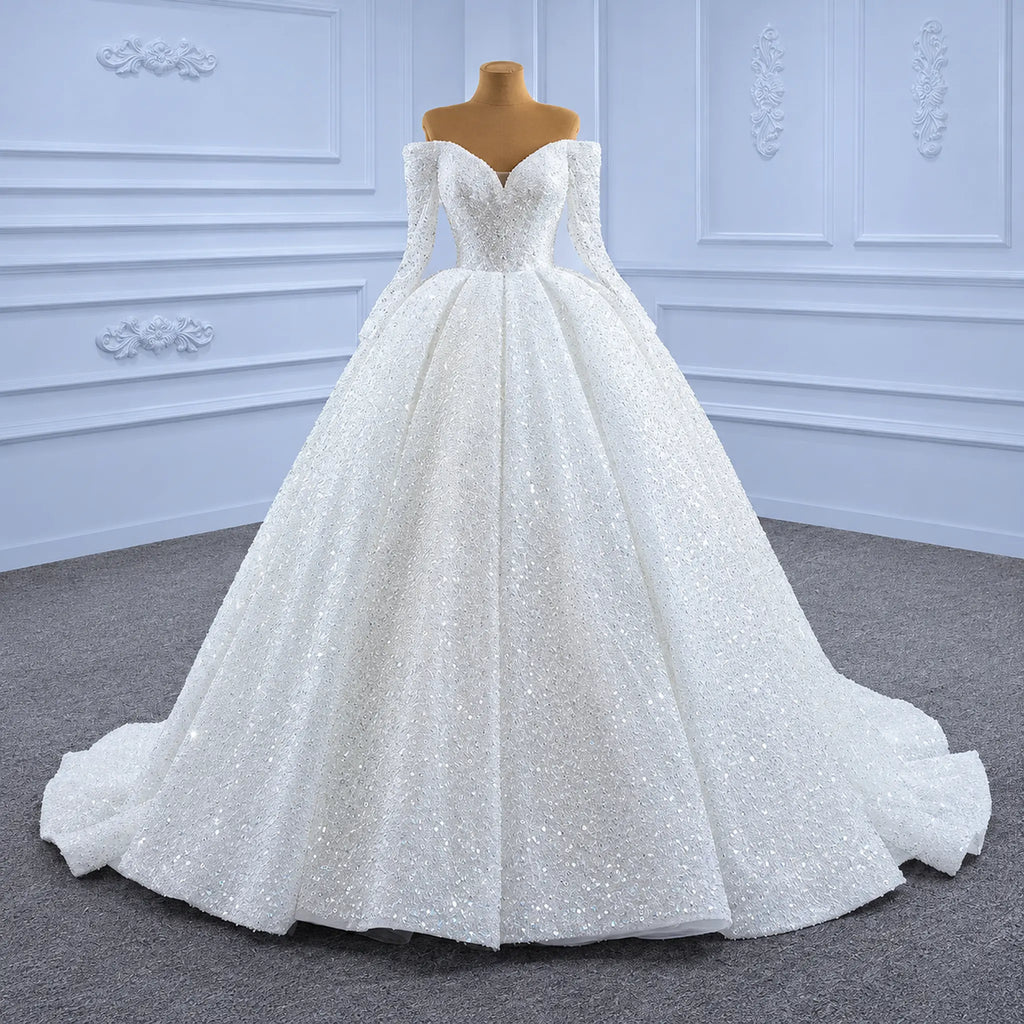 ChicSew Luxurious Off Shoulder Beaded Ball Gown Wedding Dress With Sequin