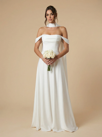 A-Line Off Shoulder Simple Maxi Long Satin Wedding Dresses Online