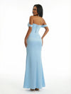 Sexy Off The Shoulder Sweetheart Mermaid Ruched Satin Long Formal Dresses Side Slit