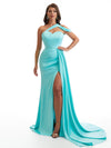 Sexy One Shoulder Mermaid Side Slit Soft Satin Maxi Bridesmaid Dresses Online