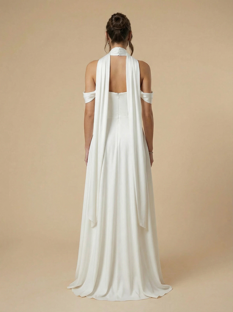 ChicSew Simple Satin Wedding Dresses A-Line Off Shoulder Simple Maxi Long Satin Wedding Dresses Online, Custom Color(leaving a note)