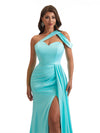 Sexy One Shoulder Mermaid Side Slit Soft Satin Maxi Bridesmaid Dresses Online