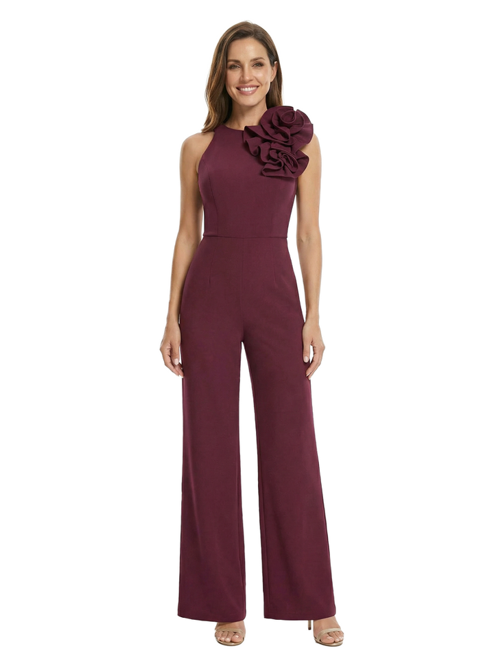 Chicsew Elegant Floral Detail Sleeveless Floor-Length Mother Of The Bride Jumpsuit