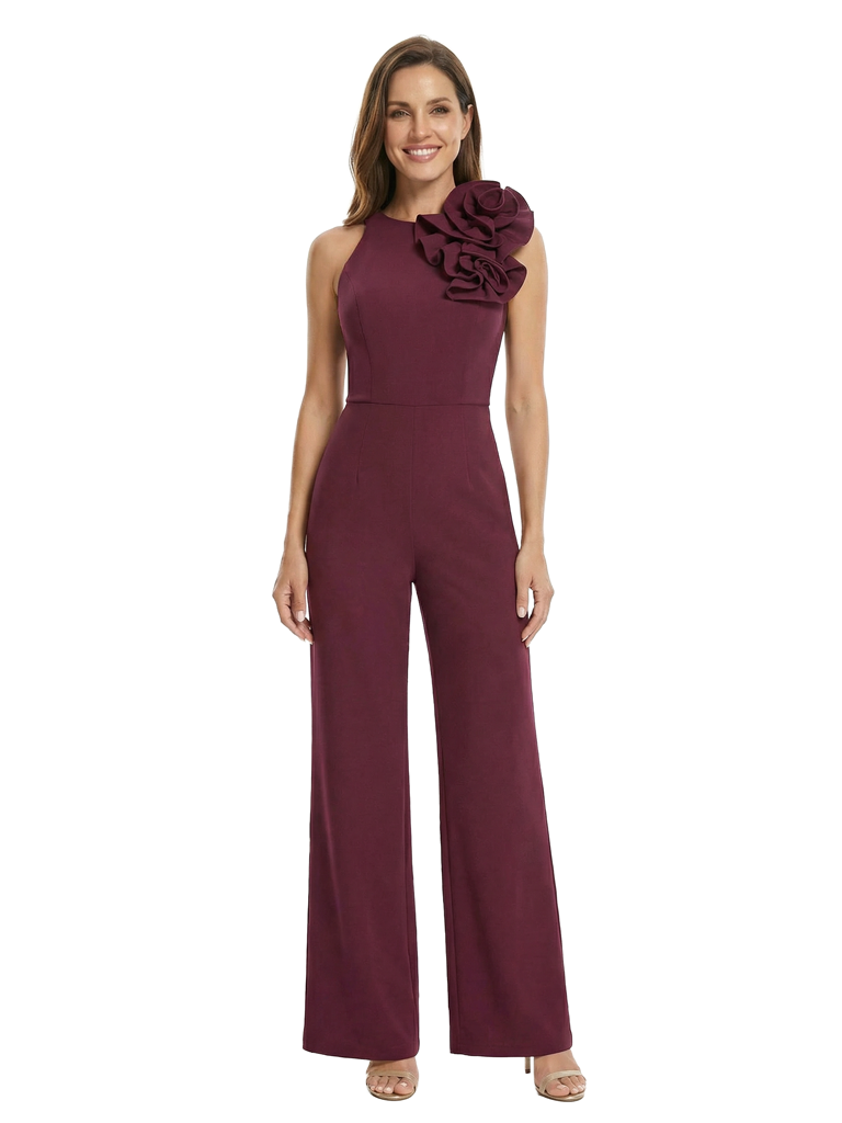 Chicsew Elegant Floral Detail Sleeveless Floor-Length Mother Of The Bride Jumpsuit
