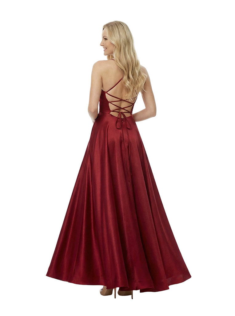 Elegant Spaghetti Straps Ruched High-Low Asymmetric Satin Prom Gown