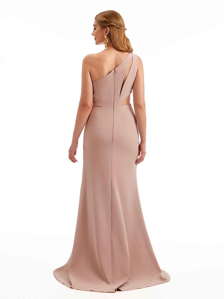 Sexy Side Split One Shoulder Stretch Crepe Long Mermaid Bridesmaid Dresses Online