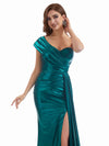 Elegant One Shoulder Mermaid Side Slit Metallic Stretch Shiny Fabric Long Bridesmaid Dresses Online