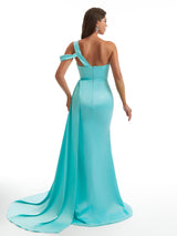 Sexy One Shoulder Mermaid Side Slit Soft Satin Maxi Bridesmaid Dresses Online