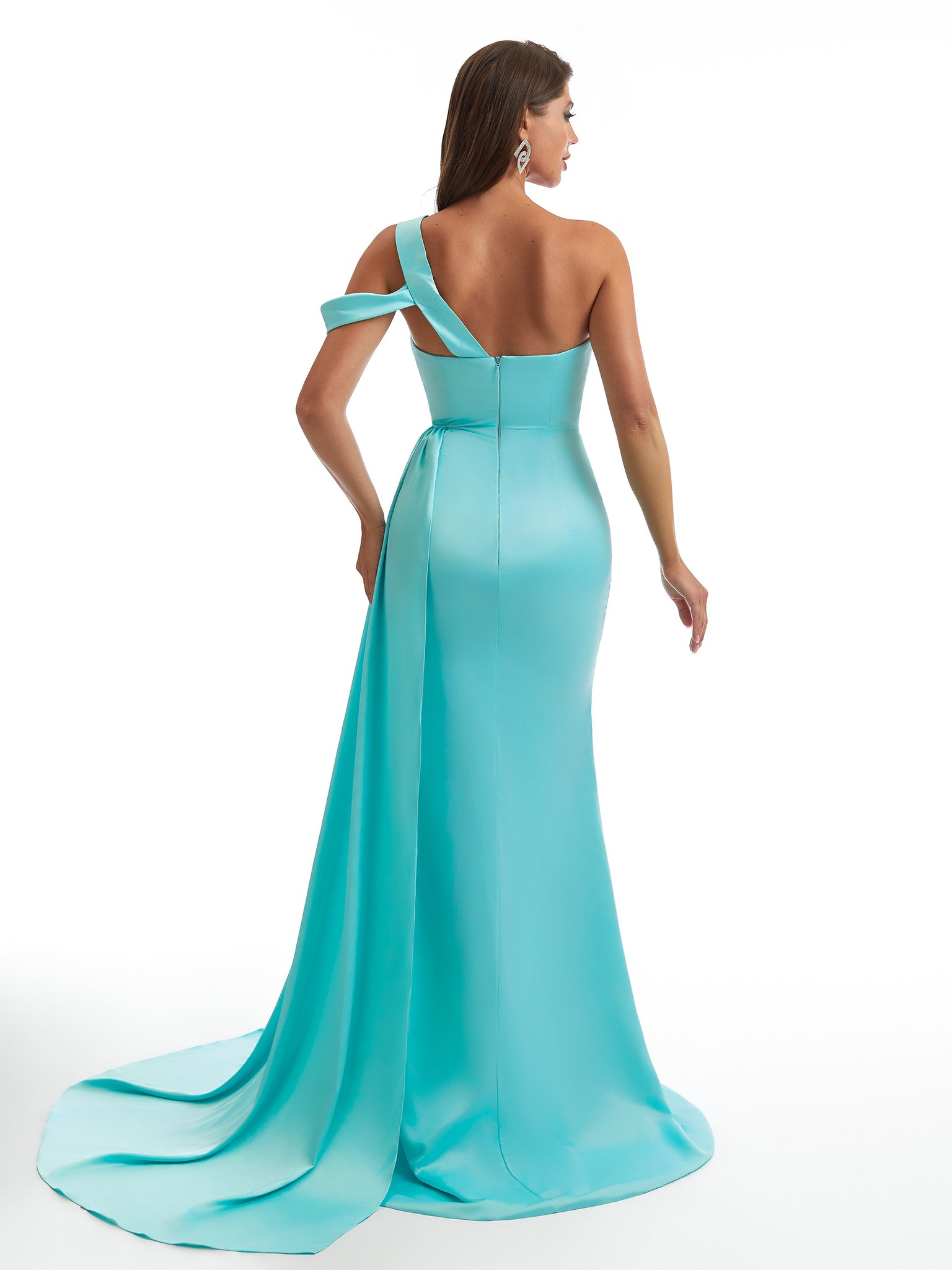 Sexy One Shoulder Mermaid Side Slit Soft Satin Maxi Bridesmaid Dresses Online