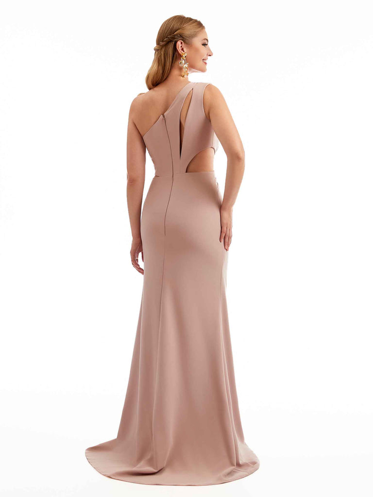 Sexy Side Split One Shoulder Stretch Crepe Long Mermaid Bridesmaid Dresses Online