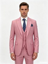 Classic 3 Piece Pink Men's Suit with Regular Fit and Sophisticated Peak Lapel