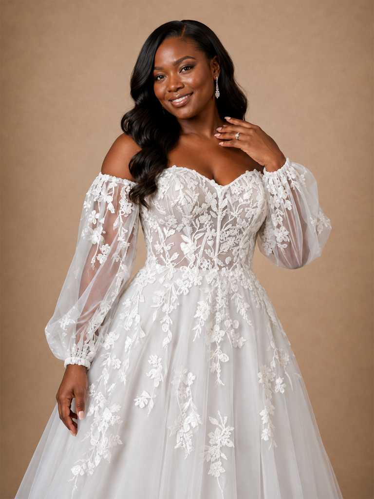 ChicSew Classy Elegant A-Line Sweetheart Lace Tulle Maxi Long Wedding Dress
