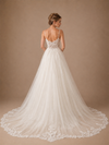 ChicSew Fancy Lace Applique Spaghetti Straps Crepe Mermaid Long Wedding Dresses With Tulle Overskirt