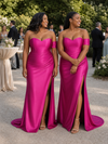 ChicSew Simple Sweetheart Off The Shoulder Side Slit Mermaid Soft Satin Long Bridesmaid Dresses